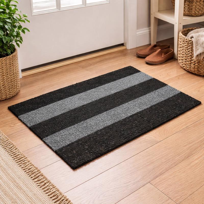 GrassWorx 18 in. W X 30 in. L Black/Gray Patio Stripe Astroturf Door Mat