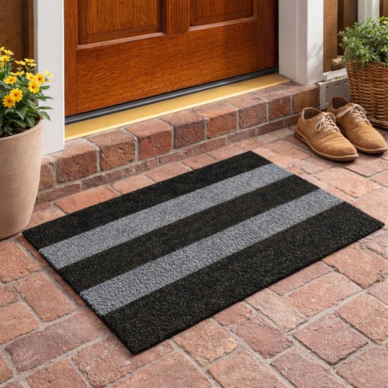 GrassWorx 18 in. W X 30 in. L Black/Gray Patio Stripe Astroturf Door Mat