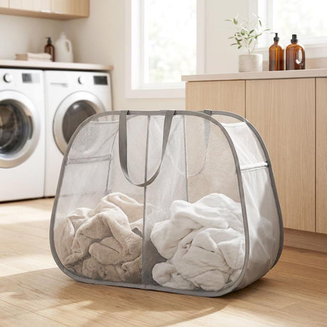 Zenna Home Gray Mesh Fabric Collapsible Clothes Hamper