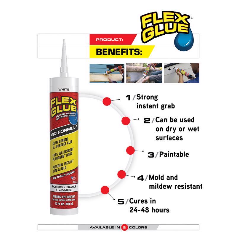 Flex Seal Family of Products Flex Glue Trigger-Flow Nozzle Super Strength Rubber White Adhesive 4 fl
