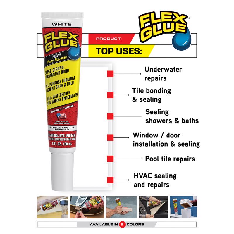 Flex Seal Family of Products Flex Glue Easy Squeeze Super Strength Rubber White Adhesive 4 fl. oz.