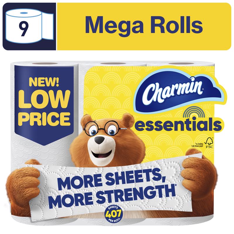 Charmin Essentials Toilet Paper 9 Rolls 407 sheet