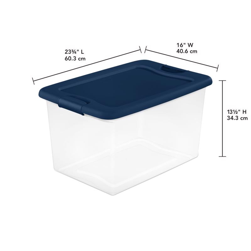Sterilite 64 qt Blue/Clear Latch Storage Box 13.5 in. H X 16 in. W X 23.75 in. D Stackable