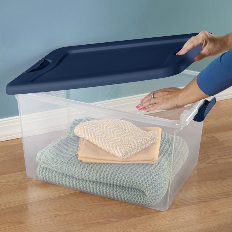 Sterilite 64 qt Blue/Clear Latch Storage Box 13.5 in. H X 16 in. W X 23.75 in. D Stackable