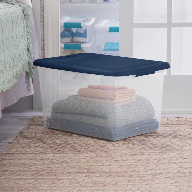 Sterilite 64 qt Blue/Clear Latch Storage Box 13.5 in. H X 16 in. W X 23.75 in. D Stackable