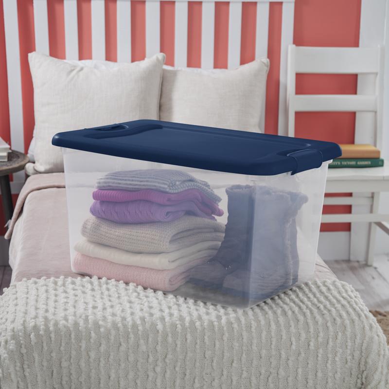 Sterilite 64 qt Blue/Clear Latch Storage Box 13.5 in. H X 16 in. W X 23.75 in. D Stackable