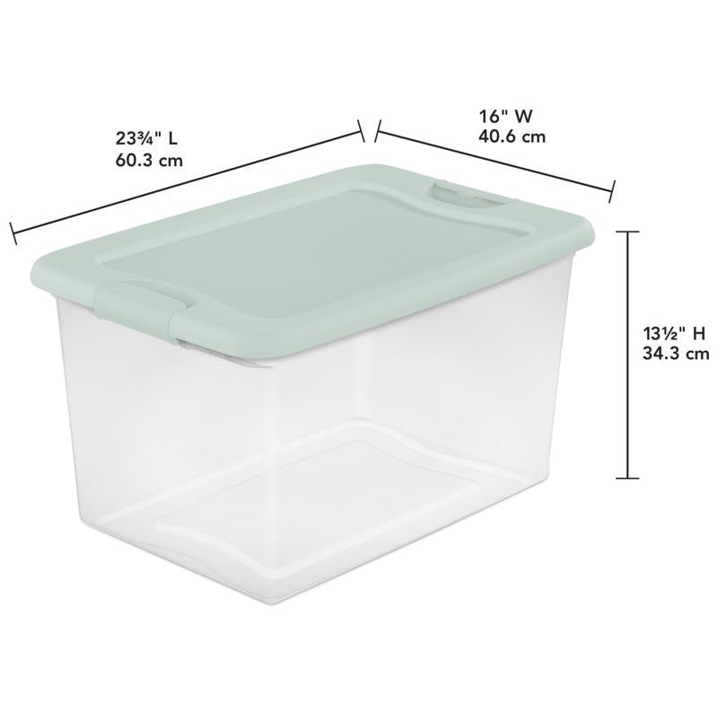 Sterilite Clear 64 qt Green Latch Storage Box 13.5 in. H X 16 in. W X 23.75 in. D Stackable
