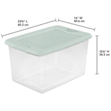 Sterilite Clear 64 qt Green Latch Storage Box 13.5 in. H X 16 in. W X 23.75 in. D Stackable