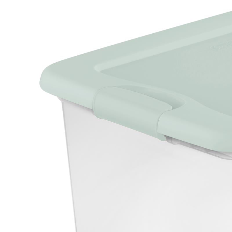 Sterilite Clear 64 qt Green Latch Storage Box 13.5 in. H X 16 in. W X 23.75 in. D Stackable