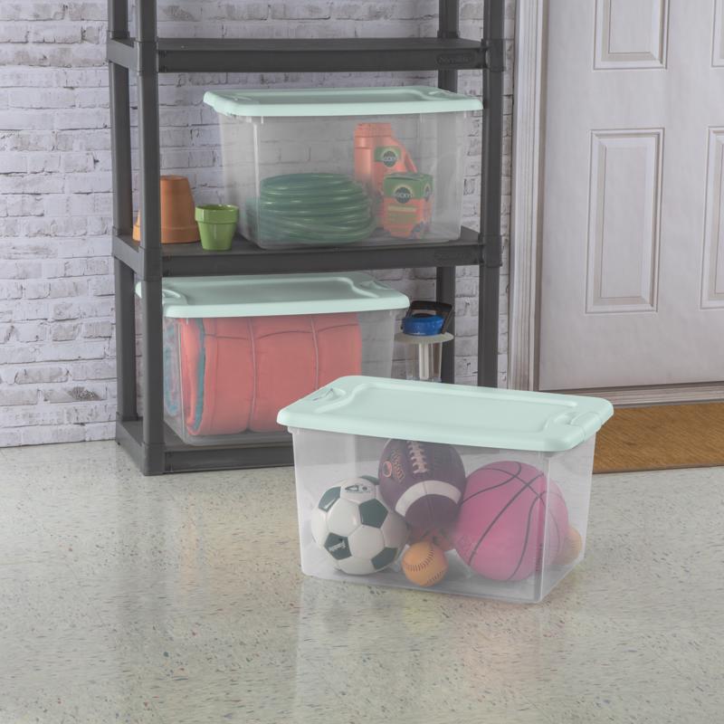 Sterilite Clear 64 qt Green Latch Storage Box 13.5 in. H X 16 in. W X 23.75 in. D Stackable