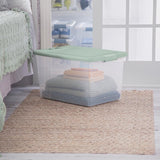 Sterilite Clear 64 qt Green Latch Storage Box 13.5 in. H X 16 in. W X 23.75 in. D Stackable