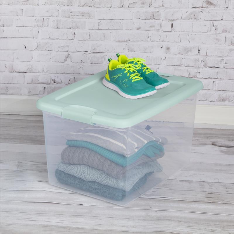 Sterilite Clear 64 qt Green Latch Storage Box 13.5 in. H X 16 in. W X 23.75 in. D Stackable
