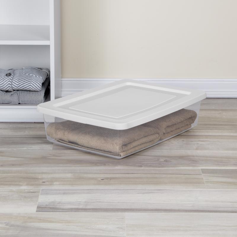 Sterilite 28 qt Clear/White Storage Box 5.875 in. H X 16.625 in. W X 23.125 in. D Stackable