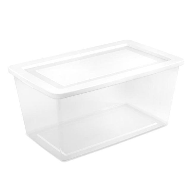 Sterilite 90 qt Clear/White Storage Box 13.625 in. H X 18 in. W X 29.375 in. D Stackable