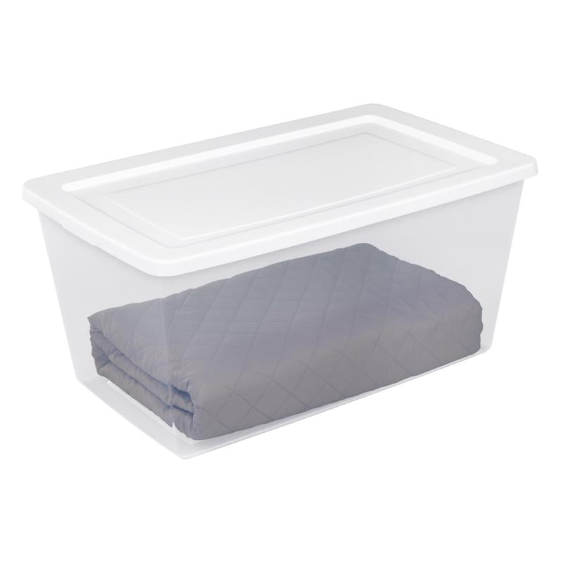 Sterilite 90 qt Clear/White Storage Box 13.625 in. H X 18 in. W X 29.375 in. D Stackable