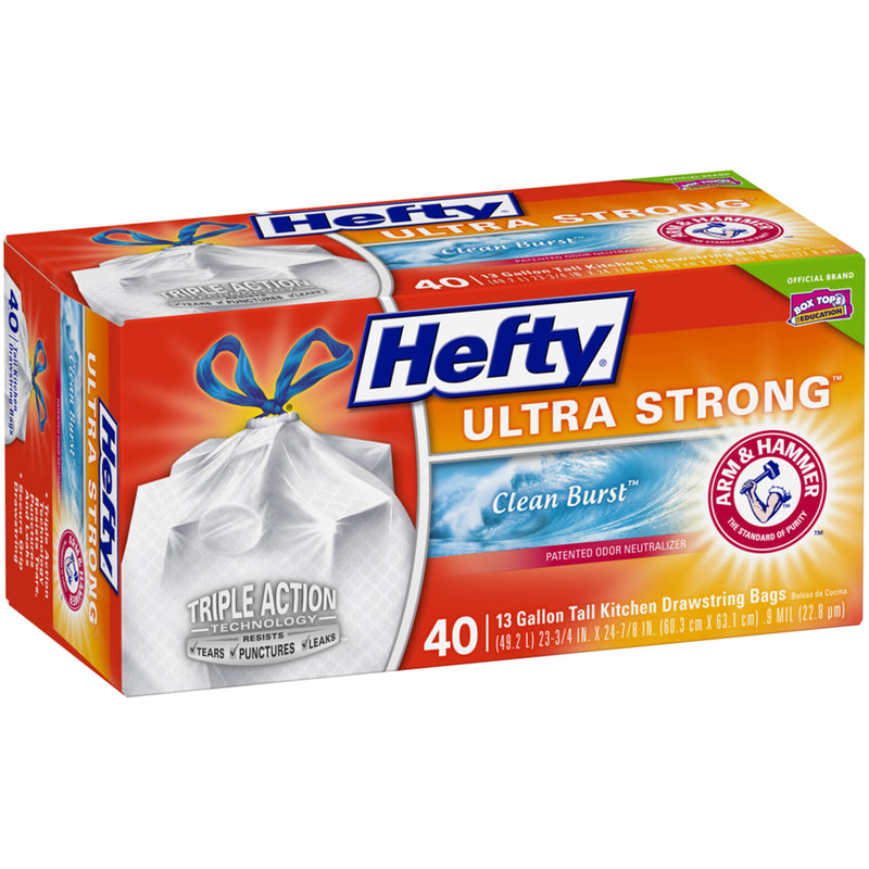 Hefty Ultra Strong 13 gal Fresh Scent Kitchen Trash Bags Drawstring 40 pk 0.9 mil