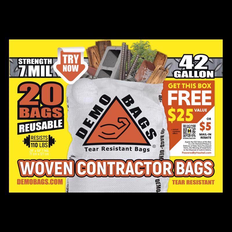 Demo Bags Ultimate Pro Pack 42 gal Contractor Bags Flap Tie 20 pk 7 mil