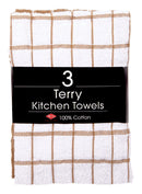 Ritz Mocha Cotton Check Kitchen Towel 3 pk