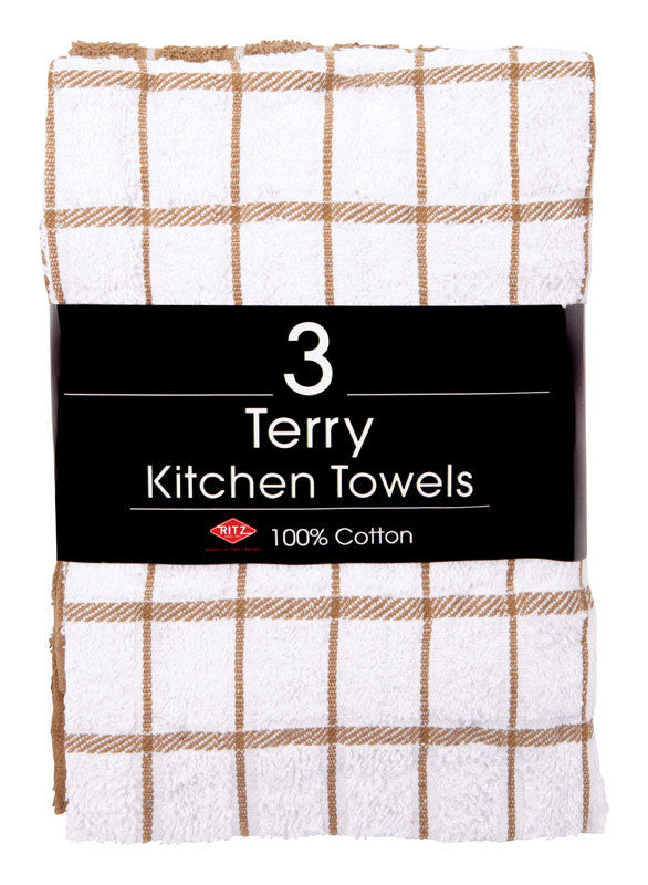 Ritz Mocha Cotton Check Kitchen Towel 3 pk