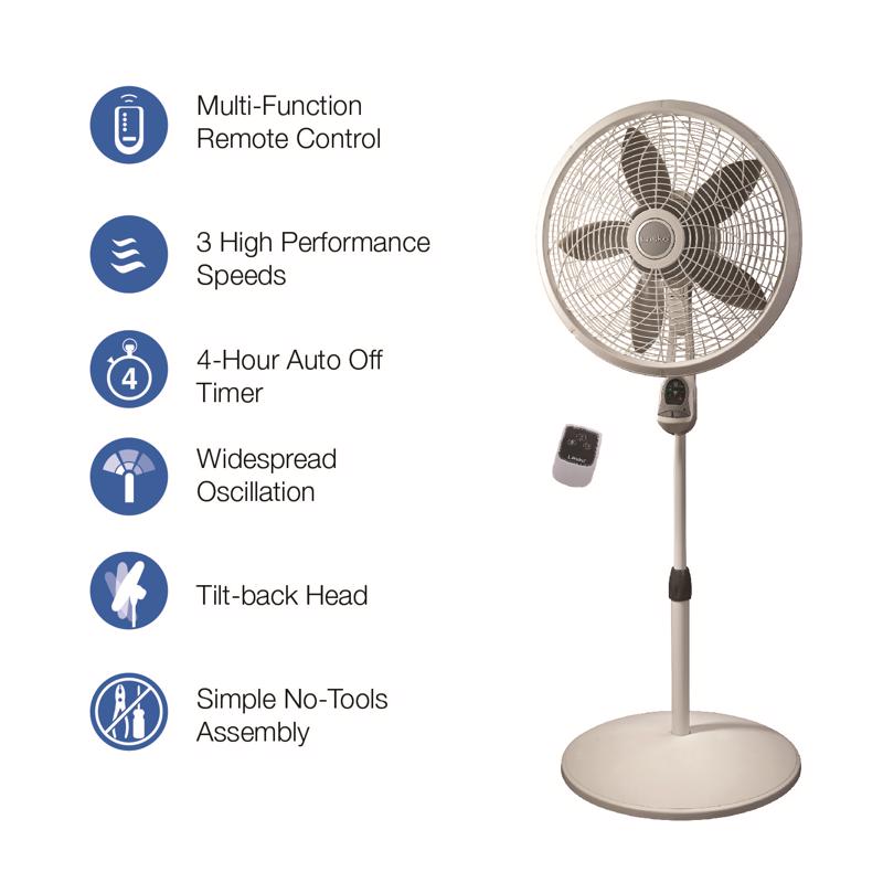 Lasko 53.5 in. H 3 speed Oscillating Pedestal Fan Remote Control