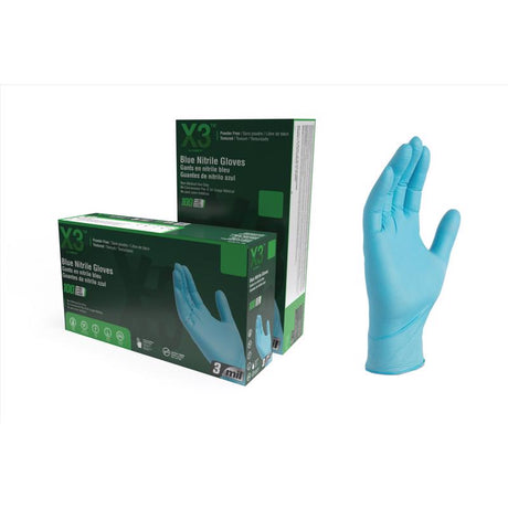 X3 Nitrile Disposable Gloves Large Blue Powder Free 100 pk