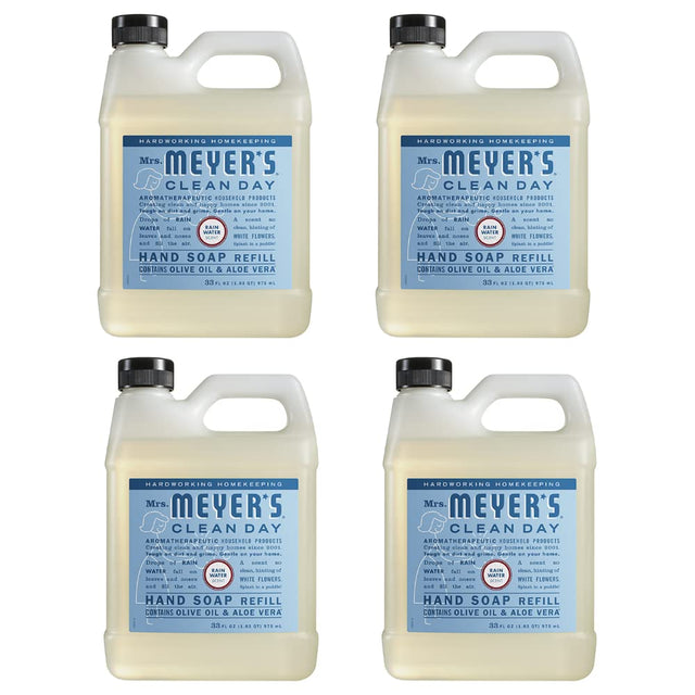 MRS. MEYER'S CLEAN DAY Liquid Hand Soap Refill, Rainwater, 33 Fl Oz. (4 Pack)