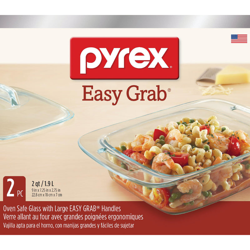 Pyrex Non-porous Glass Covered Casserole 2 qt Clear