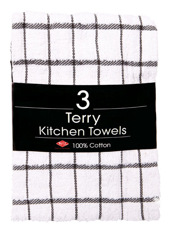 Ritz Black Cotton Check Kitchen Towel 3 pk