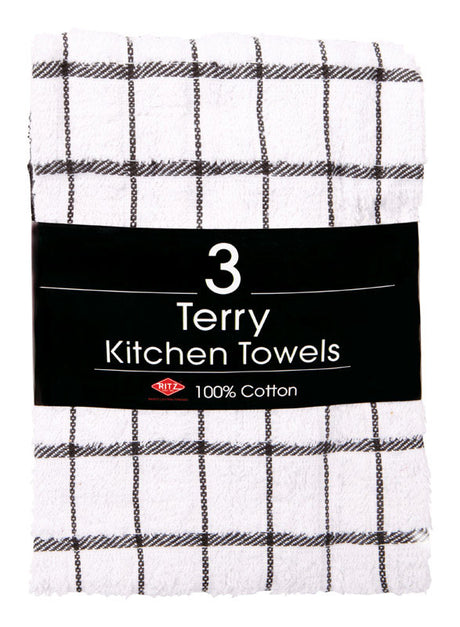Ritz Black Cotton Check Kitchen Towel 3 pk