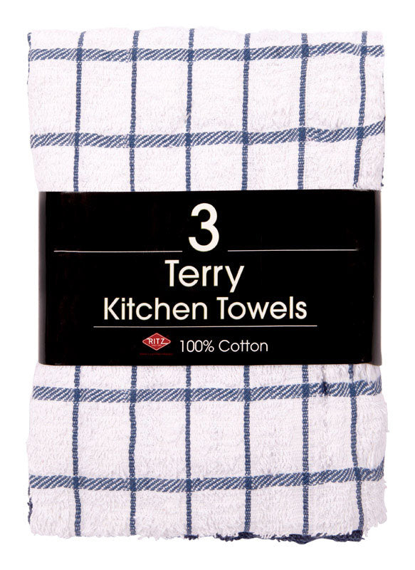 Ritz Federal Blue Cotton Check Kitchen Towel 3 pk
