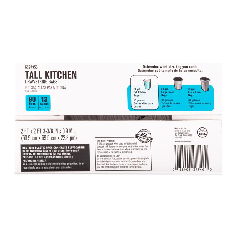 Ace 13 gal Tall Kitchen Bags Drawstring 90 pk 0.9 mil