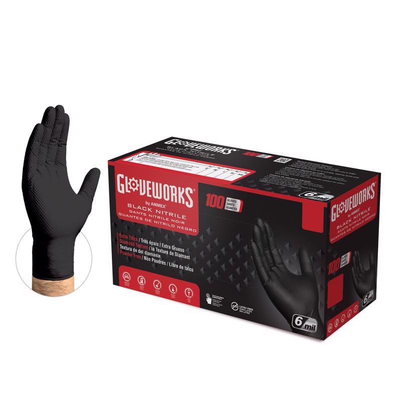 Gloveworks Nitrile Disposable Gloves XX-Large Black Powder Free 100 pk