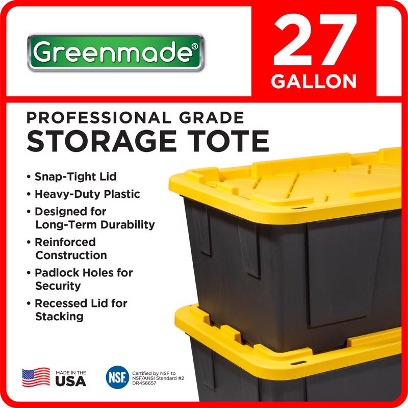 Greenmade 27 gal Black/Yellow Storage Tote 14.7 in. H X 20.4 in. W X 30.4 in. D Stackable