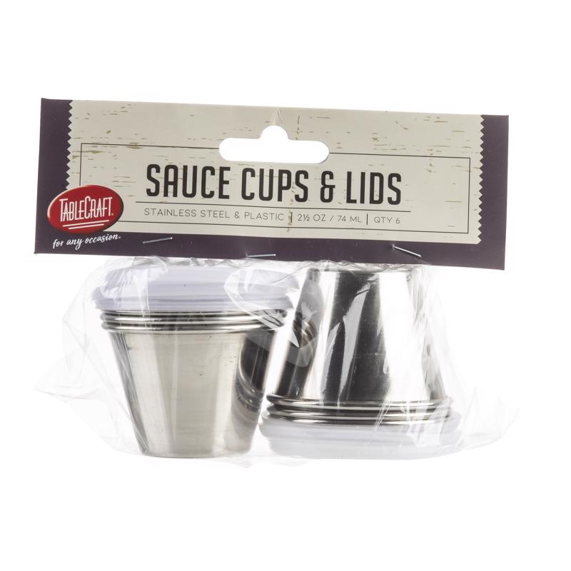 TableCraft Silver ABS/Stainless Steel Dipping Cups w/Lids 15 oz