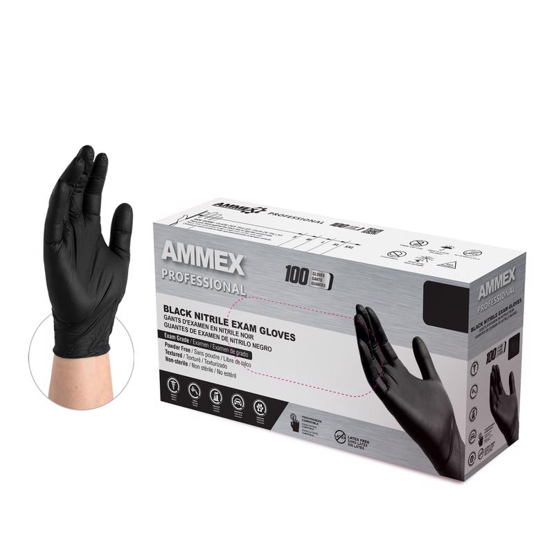 AMMEX Professional Nitrile Disposable Exam Gloves Large Black Powder Free 100 pk