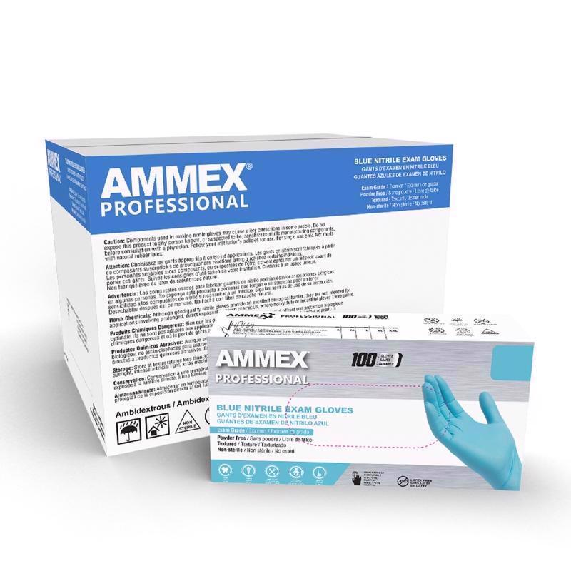 AMMEX Professional Nitrile Disposable Exam Gloves Small Blue Powder Free 100 pk