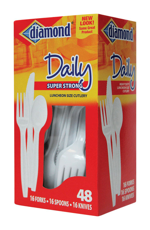 Diamond White Plastic Luncheon Size Heavy Duty Cutlery 48 pk