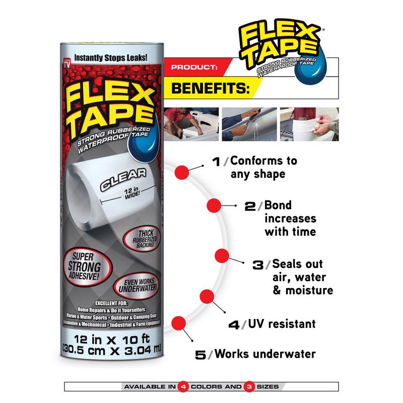 Flex Seal Family of Products Flex Tape 4 in. W X 5 ft. L Clear Waterproof Repair Tape
