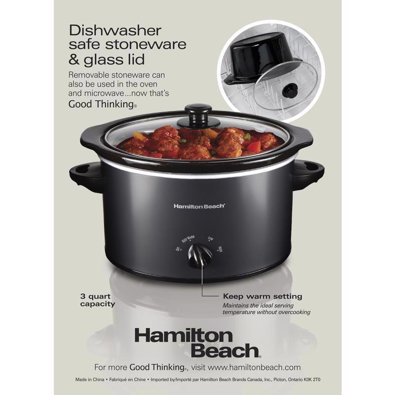 Hamilton Beach 3 qt Black Stoneware Slow Cooker