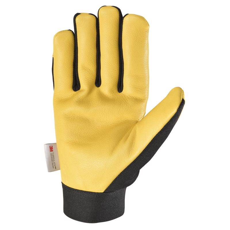 Wells Lamont Men's Saddletan Grain Winter Work Gloves Black/Yellow L 1 pair