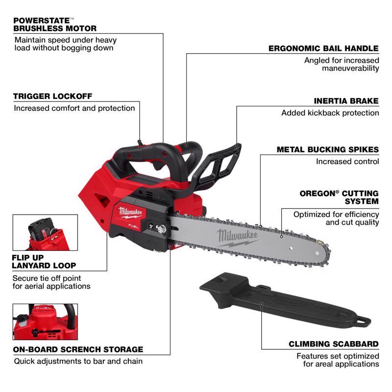 Milwaukee M18 FUEL Top Handle 2826-20T 14 in. 18 V Battery Chainsaw Tool Only