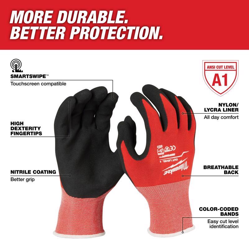 Milwaukee Cut Level 1 Nitrile Dipped Cut Resistant Gloves Red L 1 pair