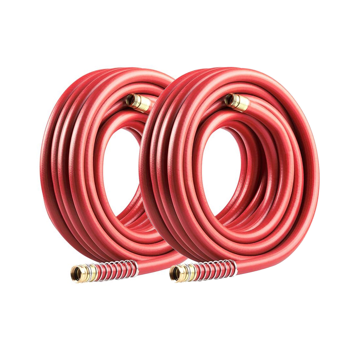 Commercial Water Hose, 3/4" x 100 ft, Heavy Duty Red Rubber, Double Reinforced with Brass Couplings, for Garden Beds and Lawns (Red, 100 ft x 2-Pack)