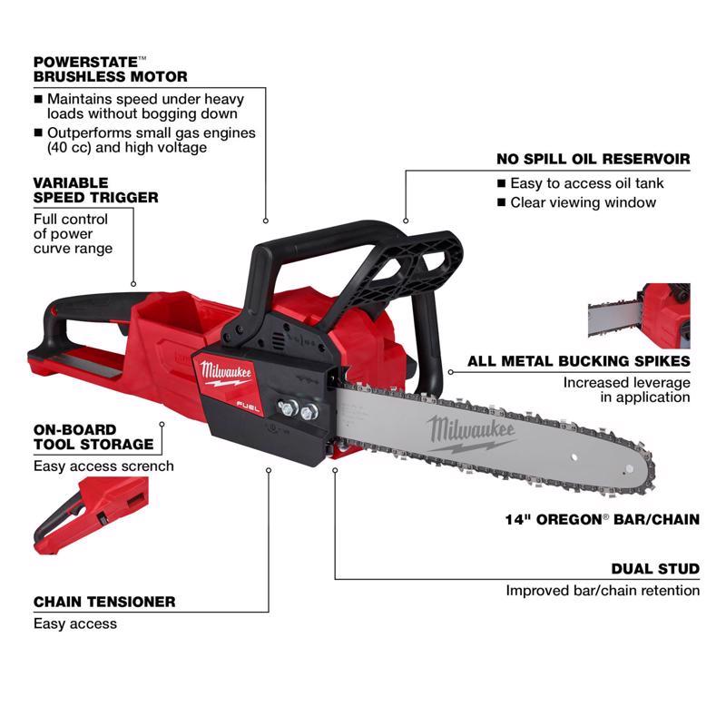 Milwaukee M18 FUEL 14 in. 40 cc 18 V Battery Chainsaw Tool Only