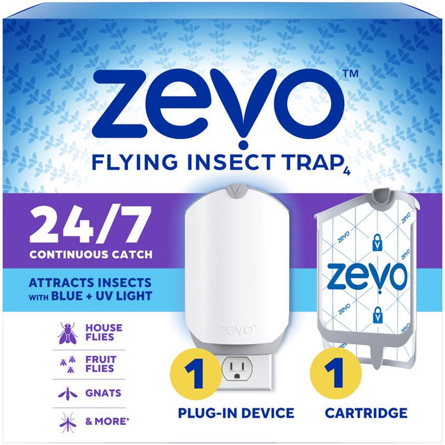Zevo Flying Insect Fly Trap Fruit Flies Gnats (4 Plug-in Bases + 4 Cartridges)