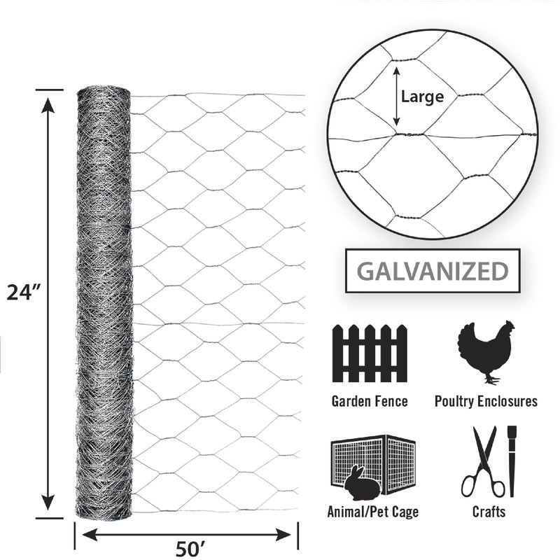 Garden Craft 24 in. H X 50 ft. L Galvanized Steel Poultry Netting 2 in.