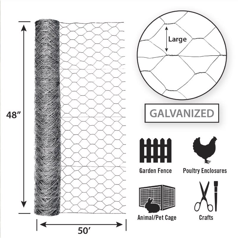 Garden Craft 48 in. H X 50 ft. L Galvanized Steel Poultry Netting 2 in.