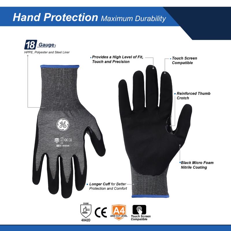 General Electric Unisex Dipped Gloves Black/Gray M 1 pair