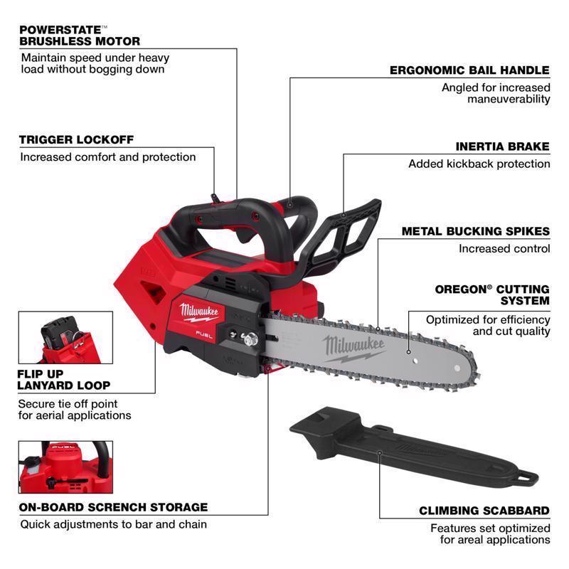 Milwaukee M18 FUEL 2826-20C 12 in. 40 cc 18 V Battery Chainsaw Tool Only