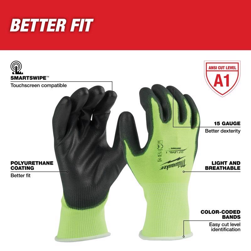 Milwaukee Cut Level 1 Polyurethane Dipped Gloves High-Vis Green L 1 pair